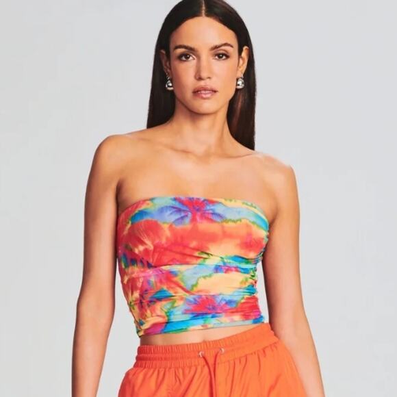 NEW Ser.O.Ya by Retrofete June Stretch Strapless Tube Top in Abstract Palm - Picture 3 of 9